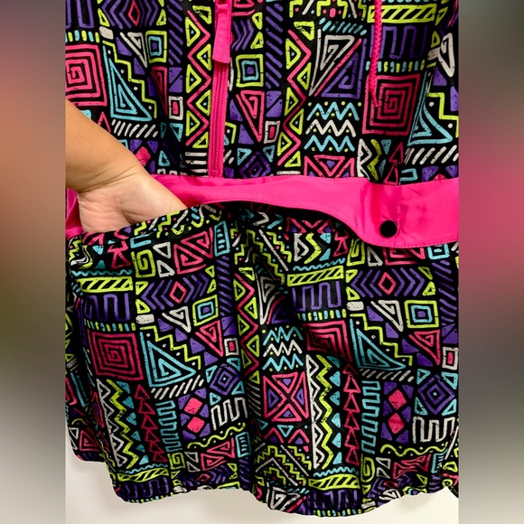 Colorful Windbreaker Jacket Half Zip Black Jack 1999 USA popover hood Retro 90s - Picture 3 of 8